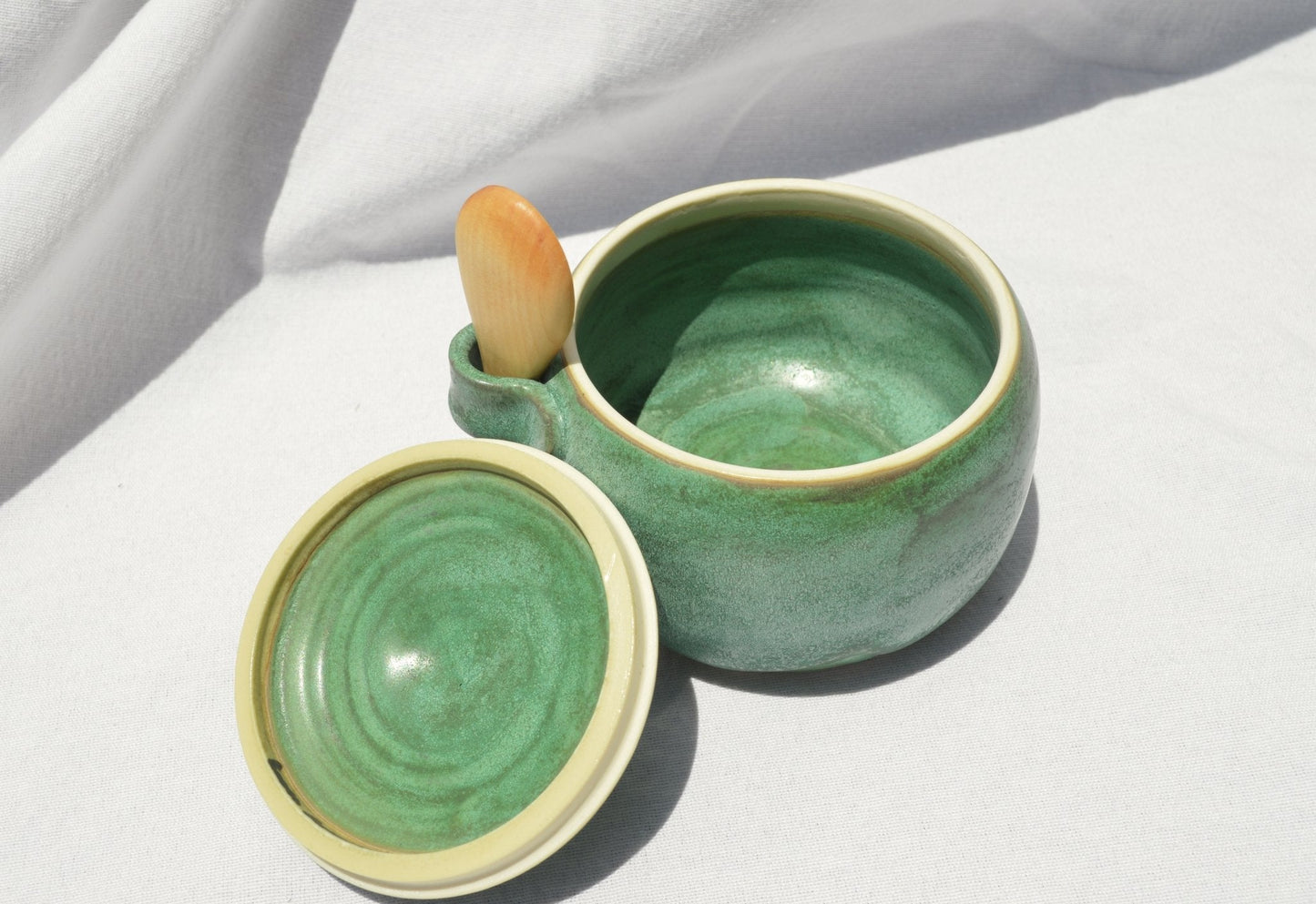 Moss Sugar Jar - Earth Animated Pottery