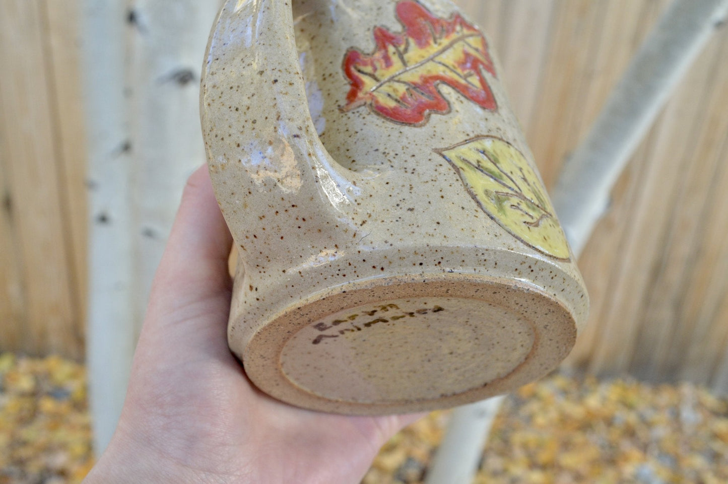 2nd - Aspen and Oak Leaf Mug - Earth Animated Pottery