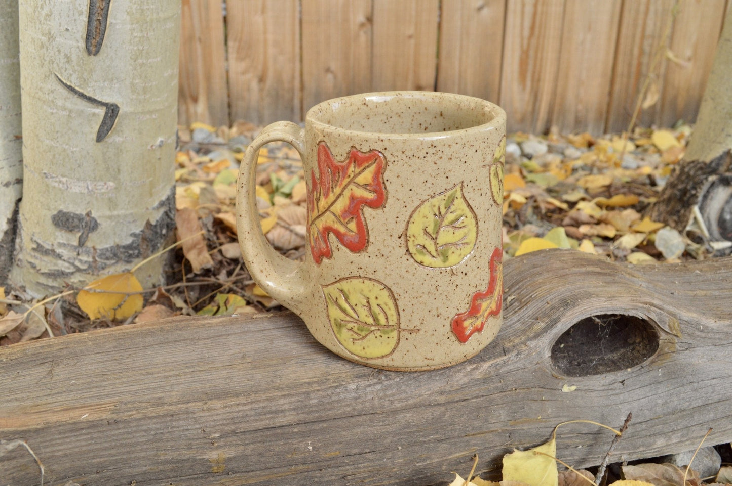 2nd - Aspen and Oak Leaf Mug - Earth Animated Pottery