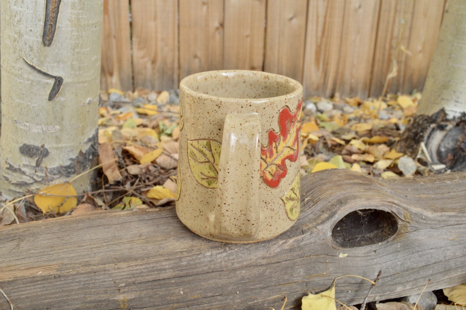 2nd - Aspen and Oak Leaf Mug - Earth Animated Pottery