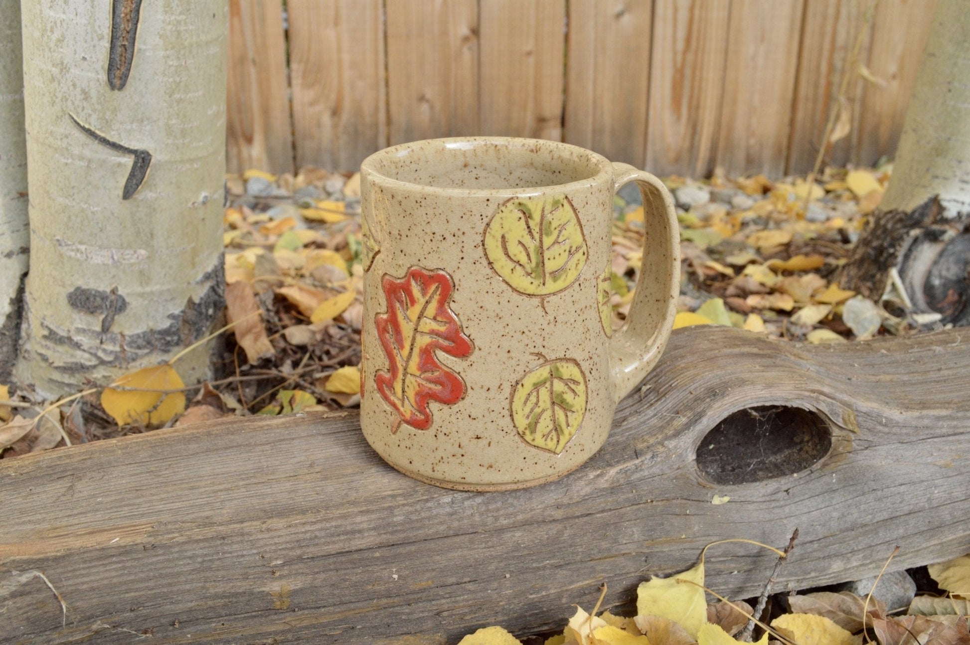 2nd - Aspen and Oak Leaf Mug - Earth Animated Pottery