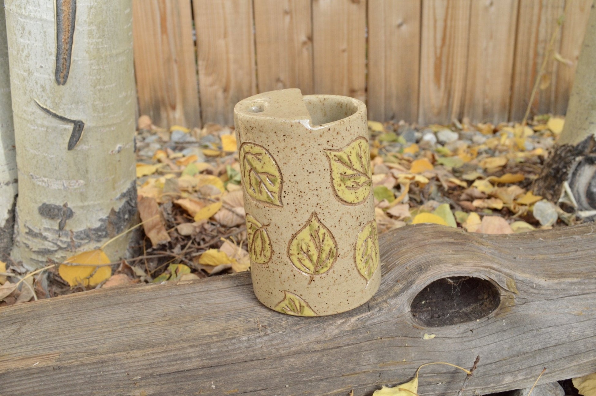 Aspen Leaf To - Go Mug - Earth Animated Pottery