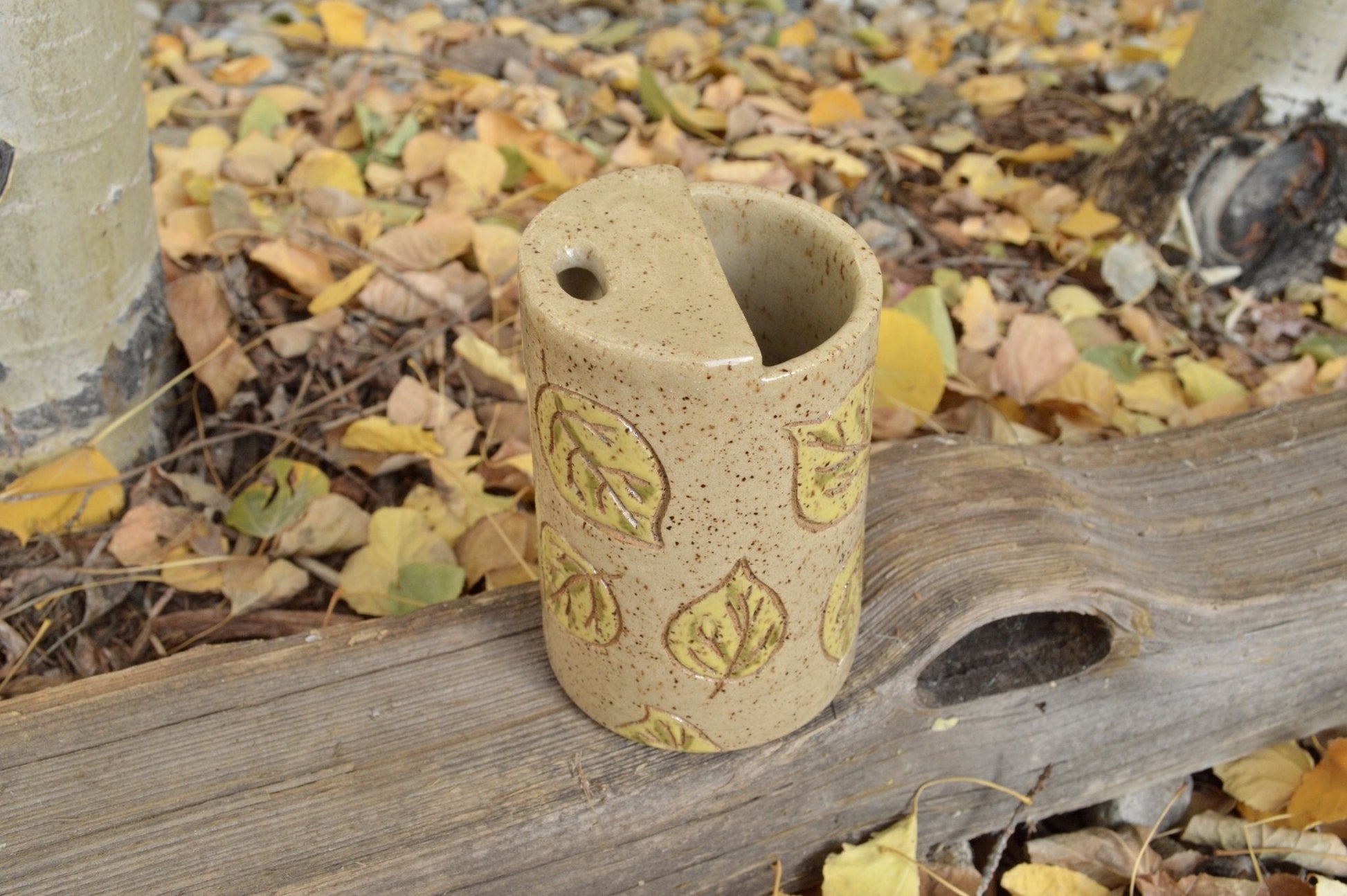 Aspen Leaf To - Go Mug - Earth Animated Pottery