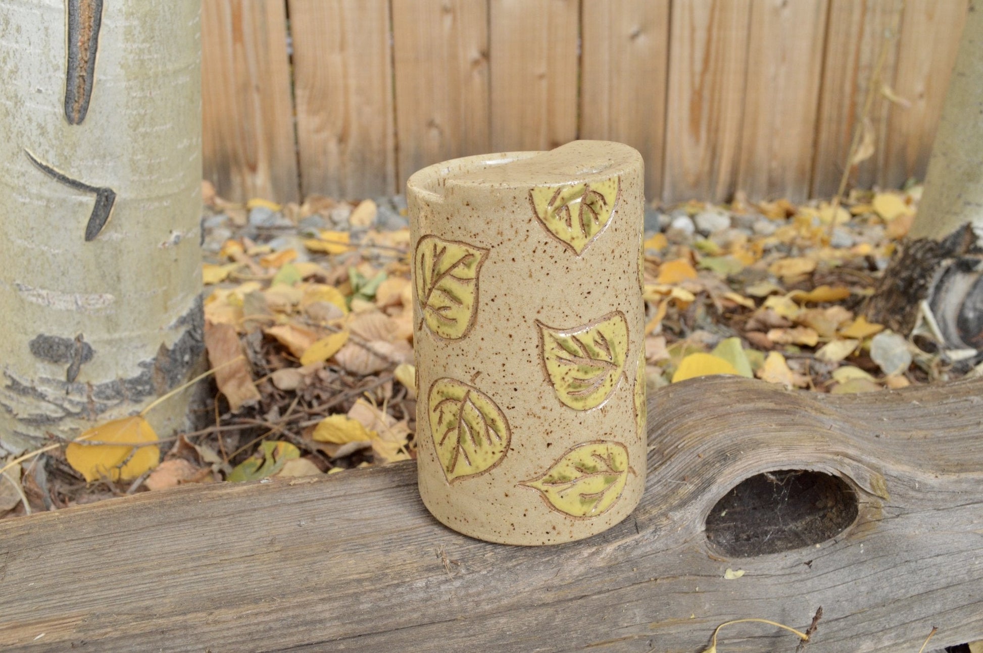 Aspen Leaf To - Go Mug - Earth Animated Pottery