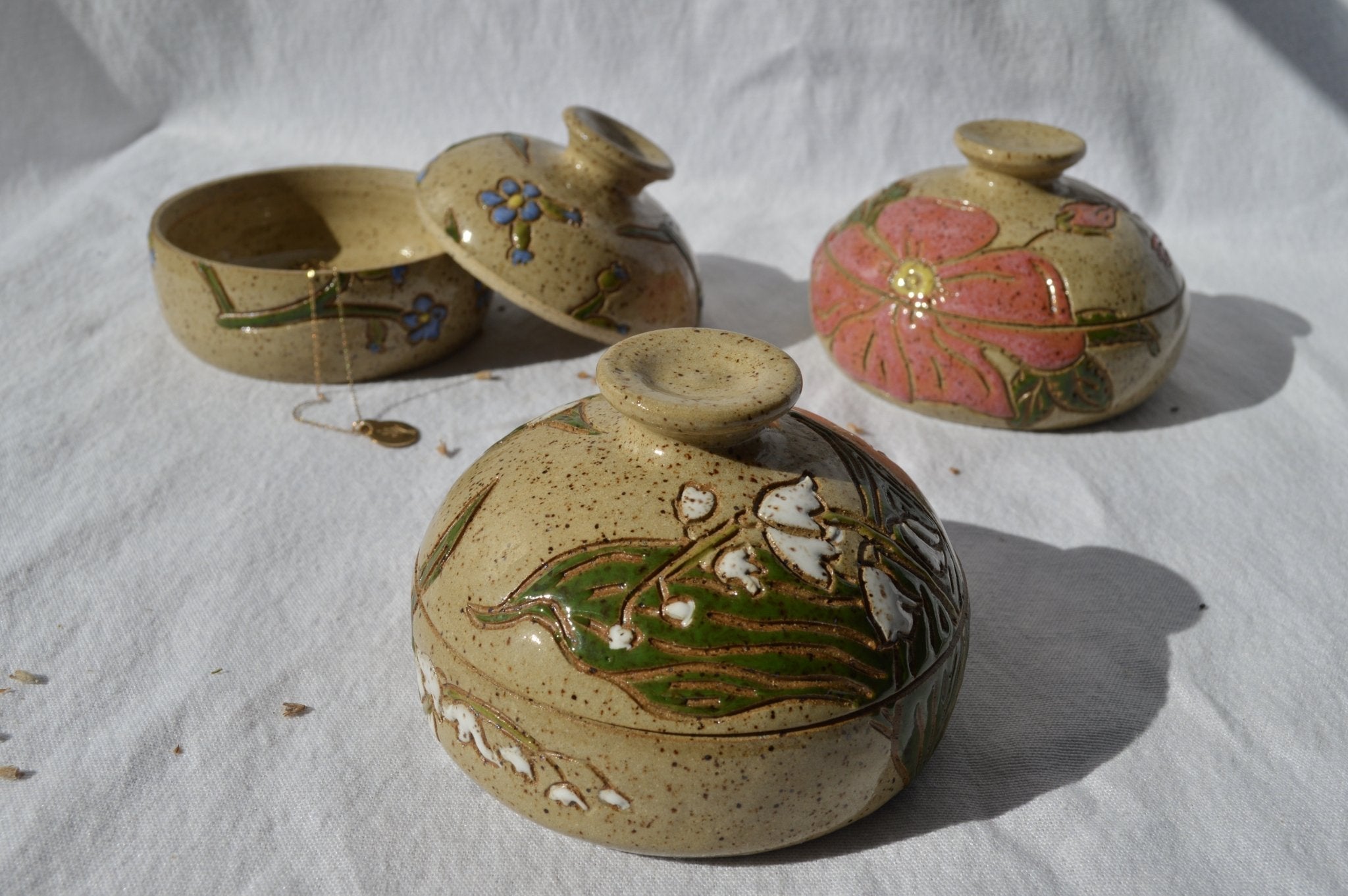 Lily of the Valley Jewelry Jar - Earth Animated Pottery