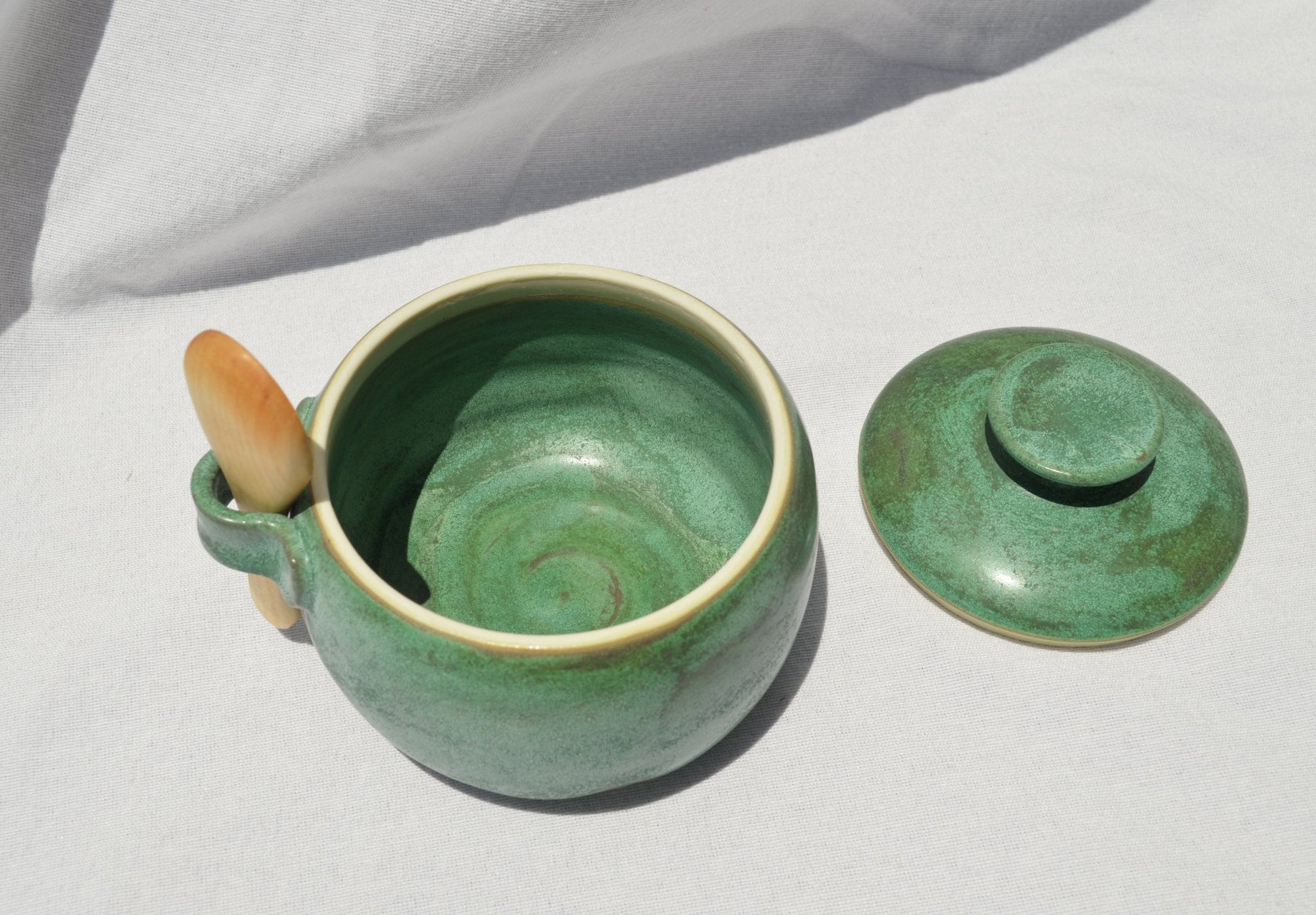 Moss Sugar Jar - Earth Animated Pottery