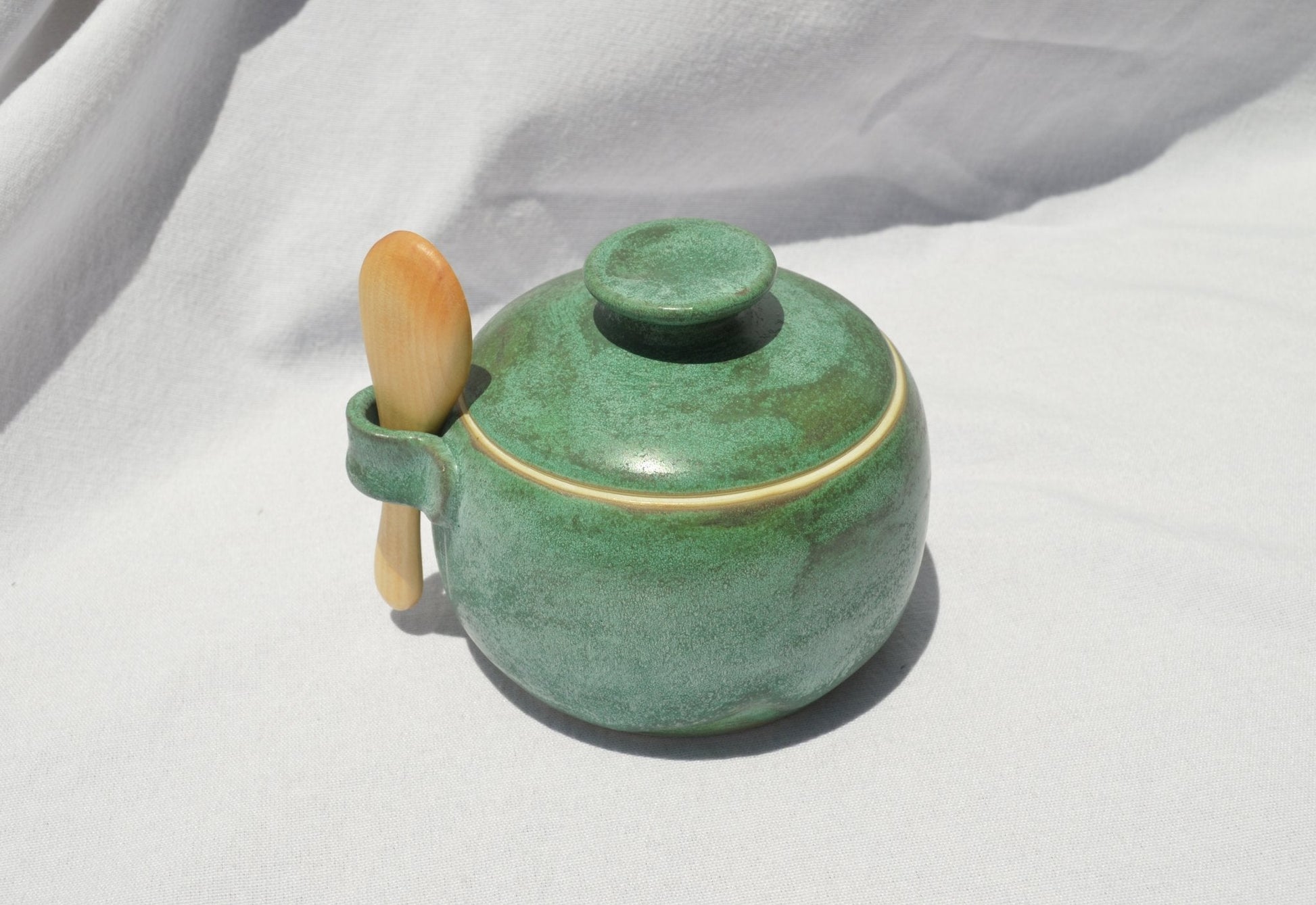 Moss Sugar Jar - Earth Animated Pottery