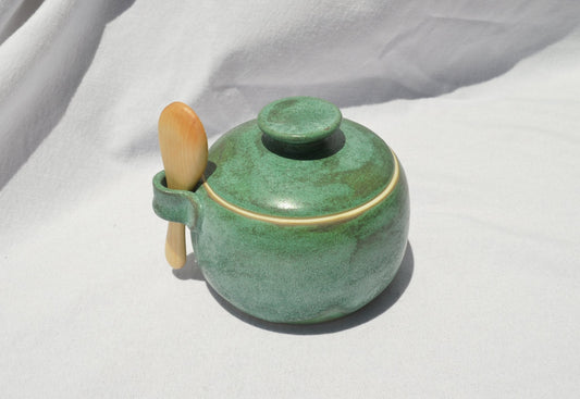 Moss Sugar Jar - Earth Animated Pottery