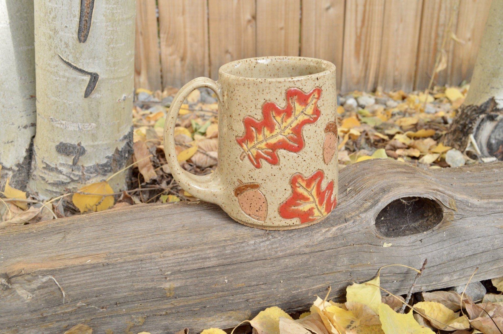 Oak Leaf and Acorn Mug - Earth Animated Pottery